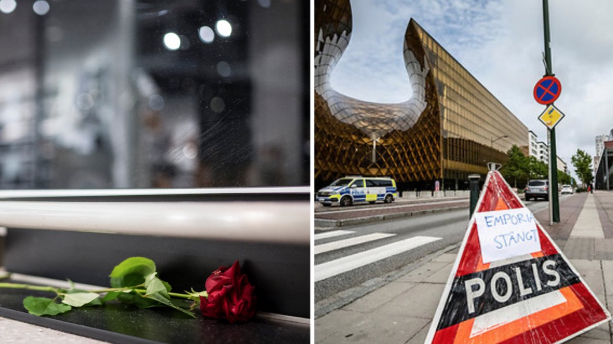 Polisen på plats utanför köpcentret Emporia i Malmö på lördagen efter att en person skjutits till döds och en skadats allvarligt i en skottlossning på fredagskvällen